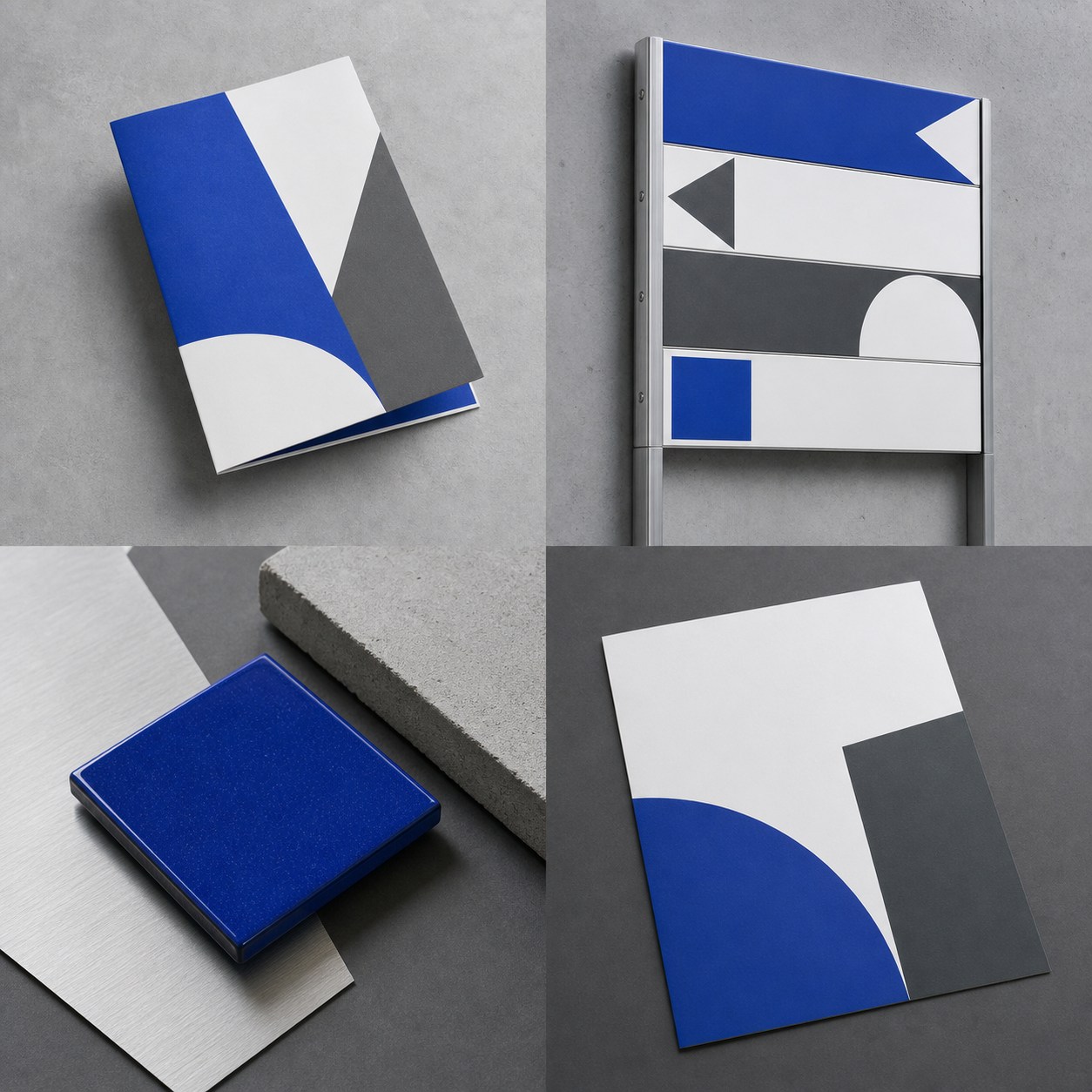 Program guide, wayfinding panel, enamel sample, and event leaflet